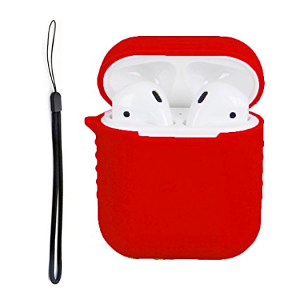 Ewolee AirPods Case Protector,Shock Proof Protective Silicone Cover and Skin for Apple Airpods Charging Case (Red)