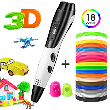 3D Pen, TOPELEK 3D Printing Pen with 18 Color Kid-Safe PLA Filaments, LED Display, USB Charging, 3 Speed Adjustable, Intelligent Drawing Pen, Perfect Gift for Kids & Adults, Safe and Easy