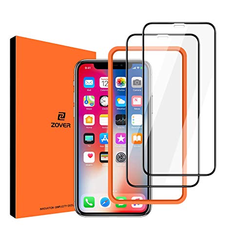 Screen Protector Tempered Glass Compatible with iPhone X XS, Protective Film with 3D Full Coverage Soft Curve Unbreakable Edge Compatible for iPhone X/10/XS, 5.8 inch,2 Pck-Black
