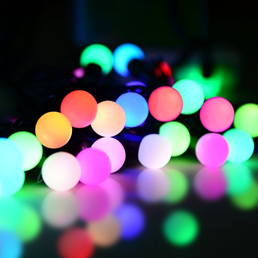 Smurfs LED String Lights Outdoor 16ft 50 LED Globe String Light Starry Light for Home Wedding Christmas Party,110v-120v Power Supply (RGB)