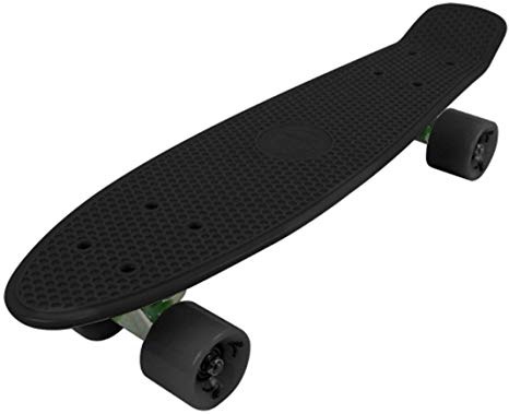 Vinsani® Retro Cruiser Plastic Fun 22" X 6" Skateboard Black Deck   Black Solid Wheels & Free Carry Case