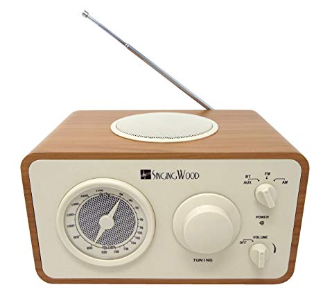SINGING WOOD Retro Wood AM FM Radio with Bluetooth and Aux-in Jack (Beech Wood Color)