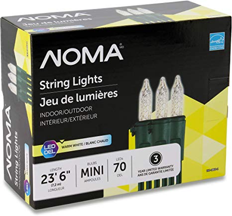 NOMA Premium Mini LED Christmas Lights | Indoor/Outdoor String Lights | Clear Warm White Bulbs | 70 Light Set | 23.6 Foot Strand