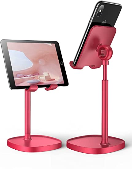 Cell Phone Stand,Angle Height Adjustable Stable LISEN Cell Phone Stand for Desk,Sturdy Aluminum Metal Phone Holder (Red)