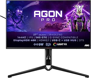 AOC Agon Pro AG274UXP - 27 Zoll UHD Gaming Monitor, 144 Hz, 1 ms, FreeSync, G-Sync Compatible, HDR600 (3840x2160, HDMI 2.1, DisplayPort, USB-C, USB Hub) schwarz