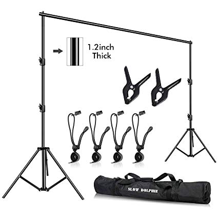 Slow Dolphin Photo Video Studio 10ft (W) x 9.2ft (H) Heavy Duty Adjustable Photography Backdrop Stand Background Support System Kit with Carry Bag