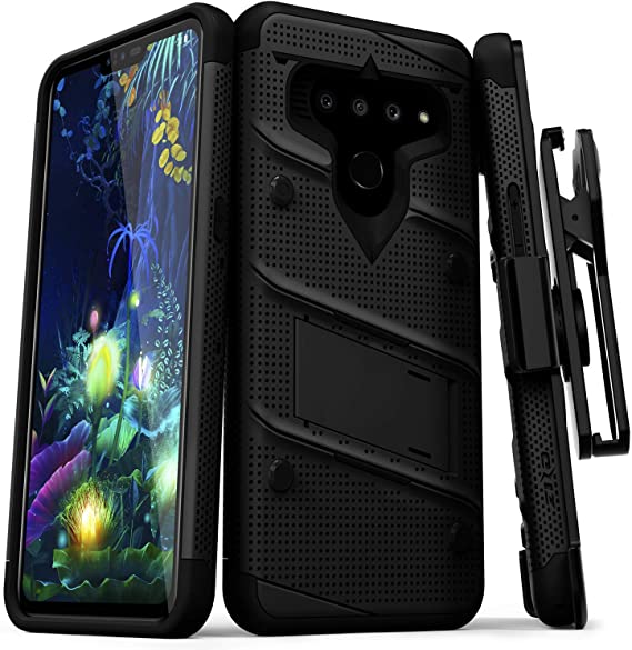 ZIZO Bolt Series LG V50 ThinQ 5G Case | Military-Grade Drop Protection w/Kickstand Bundle Includes Belt Clip Holster   Lanyard Black Black