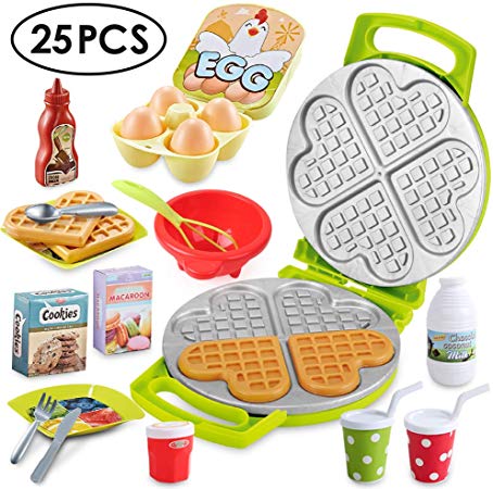 Beebeerun Pretend Play Kitchen Set,Play Food Toys, New Sprouts Waffle Time Variety Toys Gift for Kid ,Toddlers Pretend Food Playset Children Toy Food Set