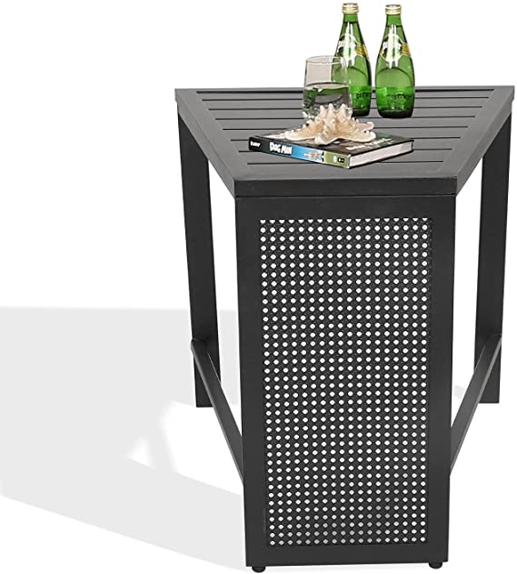 Ulax Furniture Outdoor Side Table Patio Accent End Metal Slats Top Table