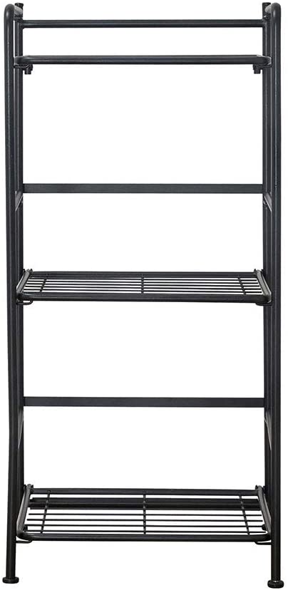 Flipshelf Folding Metal Bookcase-Small Space Solution-No Assembly-Home, Kitchen, Bathroom and Office Black, 3 Shelves, Narrow