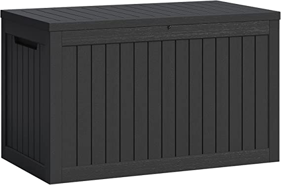 Flamaker 230 Gallon XXL Resin Deck Box Outdoor Waterproof Storage Box Loackable Bench for Patio Furniture Cushions, Toys and Garden Tools (Black)