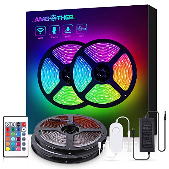 AMBOTHER LED Strip Lights 32.8FT Wireless Smart Phone APP Remote Controller 300 LEDs Color Changing Kit Work with Alexa Google Assistant Music Sync Neon RGB Rope Lights