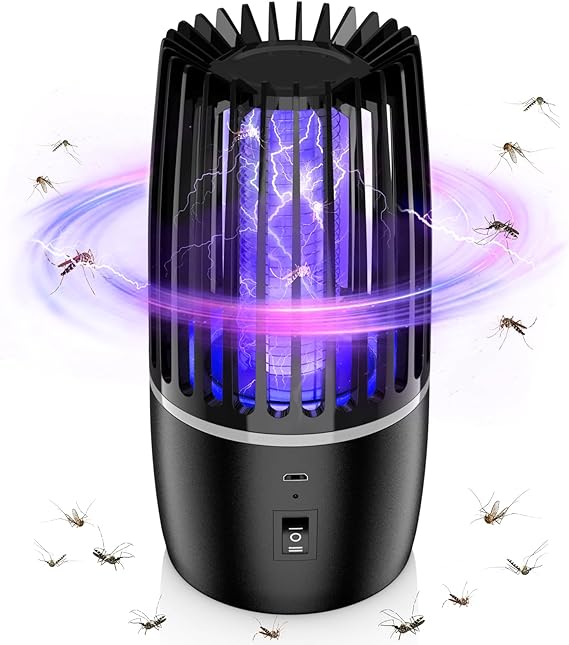 Mosquito Killer Lamp, Electric Fly Catcher,USB Rechargeable 2 in 1 Portable Bug Zapper with UV Lamp and Night Light, 360° Attract Zap Flying Insect for Indoor Outdoor Trip Camping