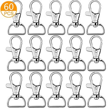 60PCS Swivel Snap Hooks,  Premium lobster claw clasp for Lanyard and Sewing Projects (3/4” Inside Width)