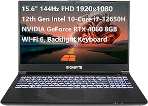 GIGABYTE G5 KF5 15.6" 144Hz FHD Gaming Laptop Computer, Intel 10-Core i7-12650H, GeForce RTX 4060 8GB, 32GB DDR5 RAM, 1TB PCIe SSD, WiFi 6, Bluetooth 5.2, Backlight Keyboard, Windows 11, Ti-change