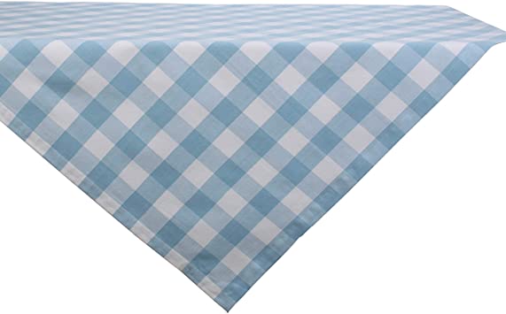 DII Classic Buffalo Check Tabletop Collection for Family Dinners, Special Occasions, Barbeques, Picnics and Everyday Use, 100% Cotton, Machine Washable, Table Topper, 40x40, Light Blue & White