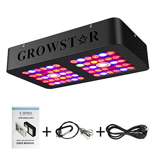 Cree COB LED Grow Light, Growstar Reflector Series 600W LED Plant Light Full Spectrum Dual Chip Grow Lamp with Daisy Chain for Indoor Plants Veg and Flower