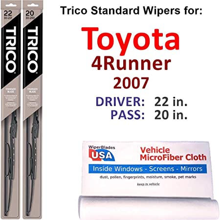 Wiper Blades Set for 2007 Toyota 4Runner Driver/Pass Trico Steel Wipers Set of 2 Bundled with MicroFiber Interior Car Cloth