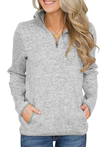 AlvaQ Women Quarter Zip Color Block Pullover Sweatshirt Tops with Pockets(9 Colors,S-XXL)