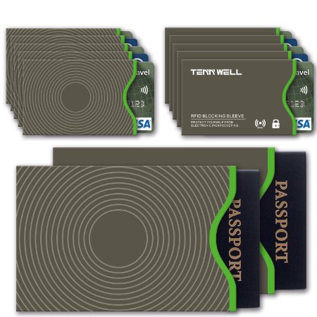 Tenn Well RFID Blocking Sleeve Set Offer Secure Protection On ID Card And Credit Card (10 Credit Card Sleeves & 2 Passport Sleeves)