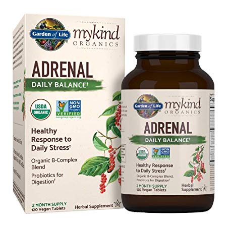 Garden of Life mykind Organics Adrenal Daily Balance 120 Tablets-Healthy Stress Response-Adaptogenic Herbs Ashwagandha, Holy Basil, B-Complex, Probiotics, Organic Non-GMO Vegan Gluten Free Supplement