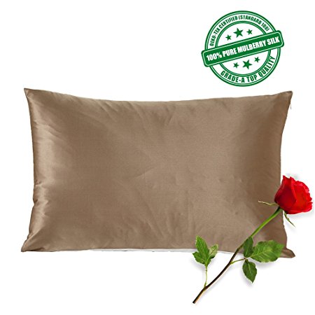SilkSlip 100% Pure Mulberry Silk Pillowcase with Cotton Underside and Hidden Zipper for Hair and Skin, 19 Momme 400 Thread Count Hypoallergenic , King(20x36 Inch), Taupe
