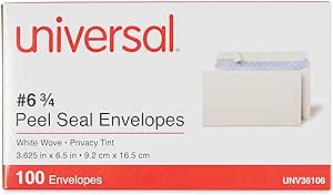 Universal UNV36106 3.63 in. x 6.5 in. #6-3/4 Square Flap Peel Seal Envelope - White (100/Box)