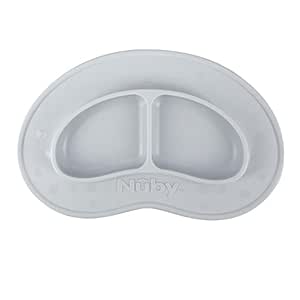 Nuby Sure Grip Miracle Mat 2-Section Plate - BPA-Free Toddler Suction Plate - 6  Months - Gray