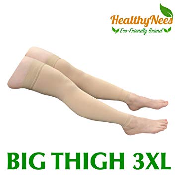 HealthyNees Thigh Sleeve 20-30 mmHg Medical Compression Plus Size Extra Big Wide Above Knee High Length Circulation Thick Calf Leg Shin Sleeve (Beige, Big Thigh 3XL)