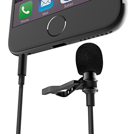 FanRos Enhanced Lavalier Condenser Mic Lapel Clip-on Recording Microphone with Clear Loud Dialog Wind Resistance for iPhone iPad iPod Gopro Samsung HTC Android and Windows Smartphones (Black)