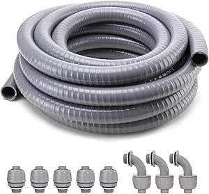 DWALE Liquid-Tight Conduit and Connector Kit,Flexible Non Metallic Liquid Tight Electrical Conduit,3/4inch 50ft Electrical Conduit Kit,with 5 Straight and 3 Angle Fittings Included,3/4 in. Dia