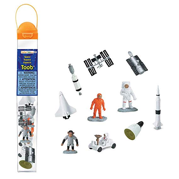 Safari Ltd Space TOOB With 10 Out Of-This-World Toy Figurines, Including 2 Astronauts, 1 Space Chimp, 6 Space Craft, And More! – For Ages 3 And Up
