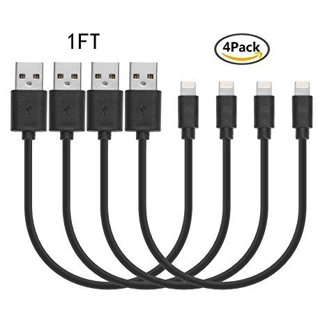 GOPROOF (4-pack) 1ft Lightning Cable USB Syncing and Charging Cable Cord Charger for Apple iPhone se/7/7 plus/6 plus/6s plus/6/6s/5/5S/5C, iPad 4, iPad Air 1/2, iPad Mini, iPod (black)