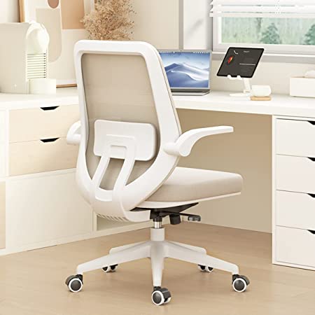 Hbada Office Chair Task Desk Chair Swivel Home Comfort Chairs with Flip-up Arms and Adjustable Height, White