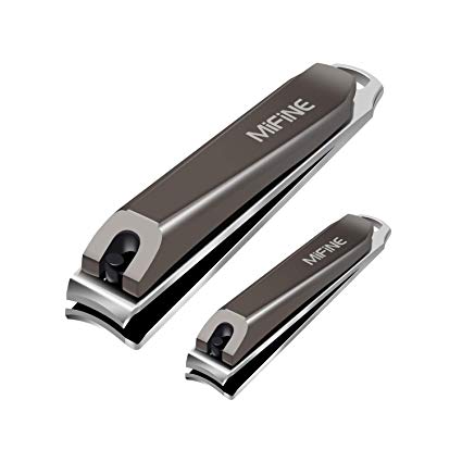 Nail Clipper Set - Mifine Stainless Steel Fingernails & Toenails Clippers Sharp Nail Cutter with Leather Case, 2PCs