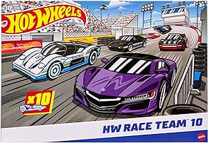 Hot Wheels HMK47-10er-Pack mit Spielzeugautos im Maßstab 1:64, Set mit10 Rennautos, Mischung aus offiziell lizenzierten und Nicht lizenzierten Fahrzeugen, Geschenk für Kinder und Sammler