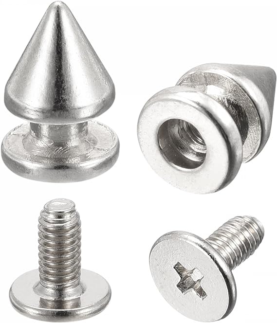 uxcell 8x12mm Screw Back Stud Rivets Spikes Zinc Alloy for DIY Silver Tone 100 Sets