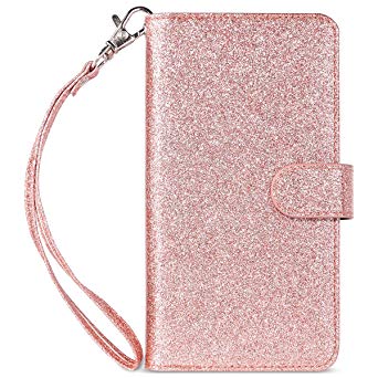 ULAK iPhone 8 Plus Wallet case, iPhone 7 Plus Case, Glitter Magnetic Detachable PU Leather Wallet Multi Credit Card Holders Flip Case Cover for Apple iPhone 7 Plus/iPhone 8 Plus - Rose Gold Bling