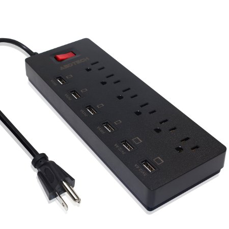 Abdtech 6 Outlet Power Strip Smart Surge Protector AC Plugs 1625W13A 59ft Cord and 6 USB Charger Ports Power Adapter with 6 USB Charging Ports 5V24A2 and 5V1A4