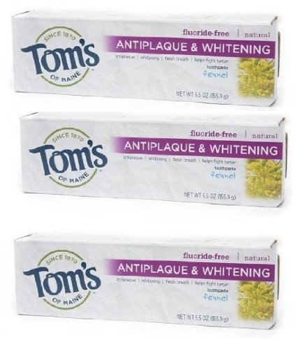 Natural Toothpaste Antiplaque & Whitening Fluoride Free Fennel, Fennel 5.5 oz (Pack of 3)