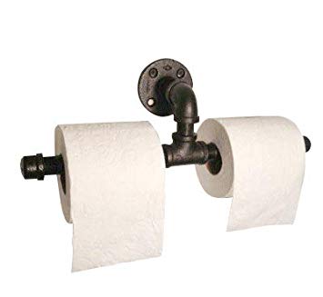 IMQOQ Vintage Rustic Industrial Pipe Toilet Paper Double Holder Rust Free, Wall Mounted Metal Iron Pipe Toilet Bathroom Paper Holder Roller
