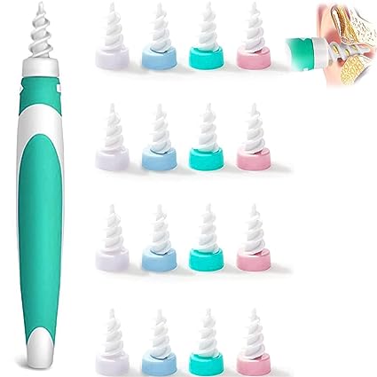 Ohrenschmalz Entferner, Q grips Ohrenreiniger, New 360 Grad Spirale Silikon Ohrreiniger,Ohren Reinigung kit für Kinder und Erwachsene,Ear Cleaning kit mit 16 Sicheres und Weiches Ersatzköpfen