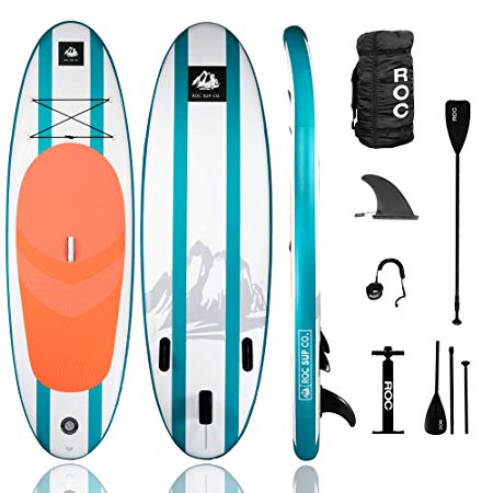 Roc Inflatable Stand Up Paddle Boards W Free Premium SUP Accessories & Backpack, Non-Slip Deck Bonus Waterproof Bag, Leash, Paddle and Hand Pump Youth & Adult