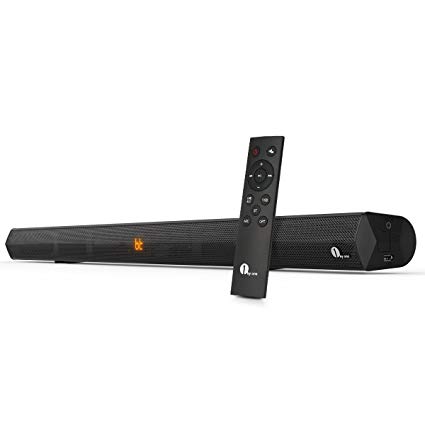 1byone Stereo Wireless Bluetooth Audio Soundbar for TVs/Smartphones, 2.0 Dual Channel Sound Bar 20w Speakers, Optical Digital Audio Input, Wall Mountable, with Remote Control, Black