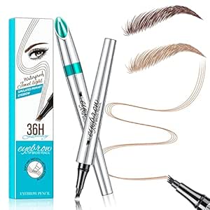 Eyebrow Microblading Pencil, Eyebrow Pencil with Upgraded Micro-fork Tip Applicator, Waterproof Long-lasting Microblading Pencil for Eyebrows, Medium Brown/Light Brown