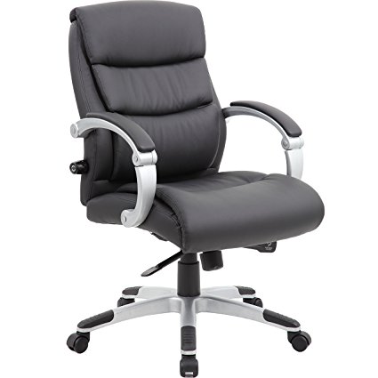 Genesis Designs "Mercer" Mid-Back Executive Office Chair with Sleek, Dual Wheel Casters, Leather Plus, Padded Synchronized Armrests & Reclining Back, Black