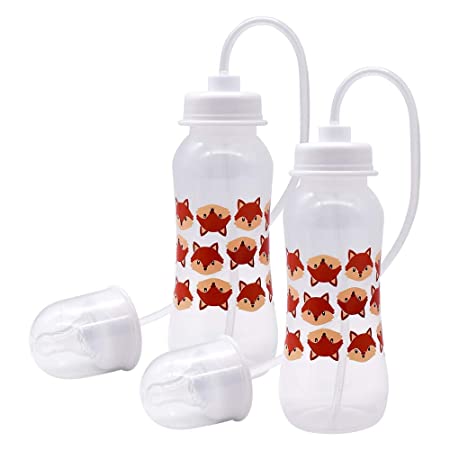 Podee Hands Free Baby Bottle - Anti-Colic Self Feeding System (Fox, 9 oz - 2 Pack)