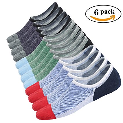 Mens No Show Low Cut Non Slip Socks - 3/6 Pack Casual Crew Ankle Mesh Knit Cotton Socks