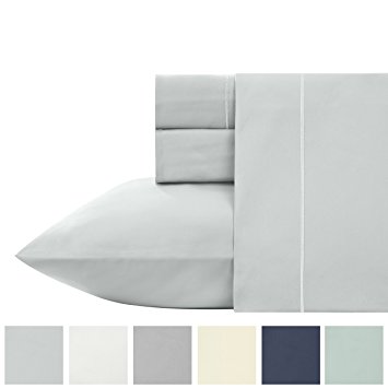 400 Thread Count 100% Cotton Sheet Set, Light Grey Queen Sheets 4 Piece Set, Long-staple Combed Pure Natural Cotton Bedsheets, Soft & Silky Sateen Weave by California Design Den