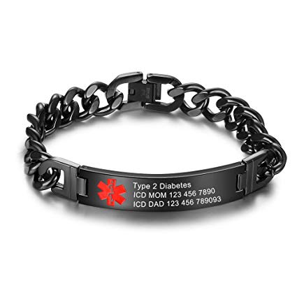7.5 to 8.5 Inches Free Engrave Emergency Medical Bracelets for Men Women Alert ID Bracelets for Adults Titanium Steel Medical Alert Bracelets for Women